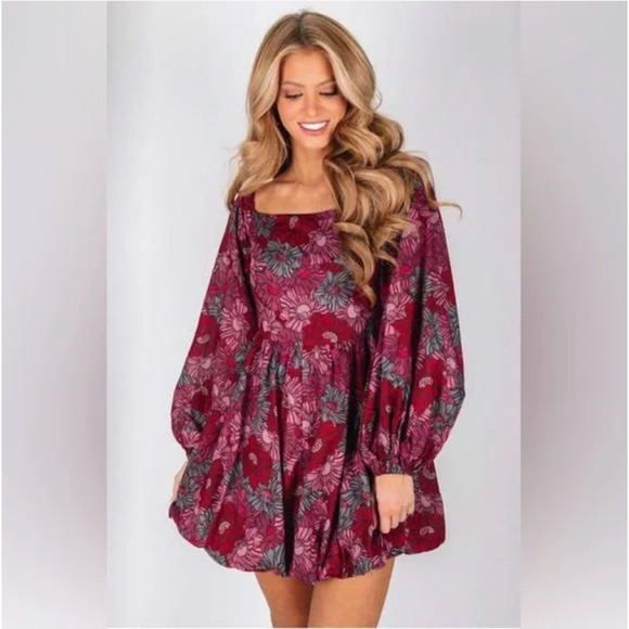 KARIELLA Puff Sleeve and Hem Mini Dress in Multi Floral Print Square Neck - Picture 3 of 14